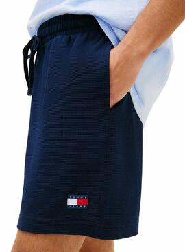 Bermudas Tommy Jeans Waffle en marineblau für Herren.