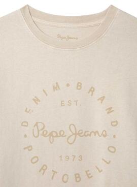T-shirt Pepe Jeans Wallace mit kreisförmigem Logo in Beige für Jungen.