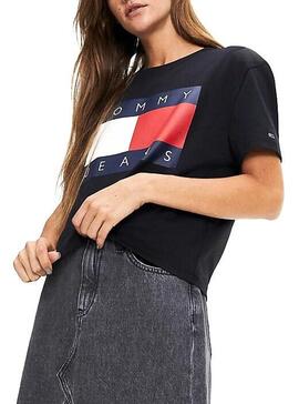 T-Shirt Tommy Jeans Flag Schwarz Für Damen