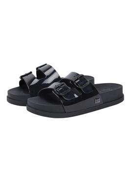 Tommy Jeans Komfort Jelly Flip-Flops mit Schnallen in Schwarz für Damen.