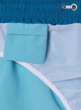 Pepe Jeans Badehose mit blauem Logo-Print für Jungen.