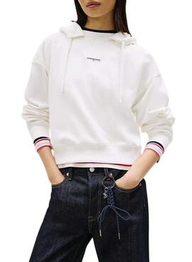 Tommy Jeans Script Label Hoodie in Weiß für Damen