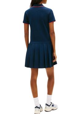 Tommy Jeans blaues Plissee-Piqué-Kleid für Damen.