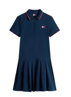 Tommy Jeans blaues Plissee-Piqué-Kleid für Damen.