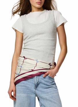 Tuch Pieces Bambi beige und granatrot für Damen