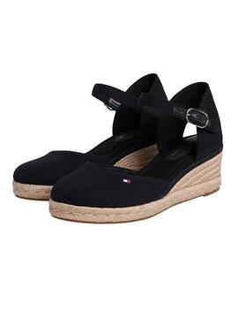 Espadrilles Tommy Hilfiger Schwarz mit mittlerem Keilabsatz für Damen.
