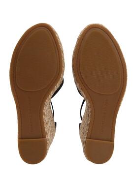 Espadrilles Tommy Hilfiger Flag in Schwarz mit hoher Keilabsatz für Damen.