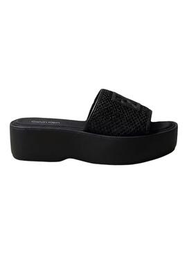 Geflochtene Calvin Klein-Sandalen mit schwarzer Plateausohle für Damen.
