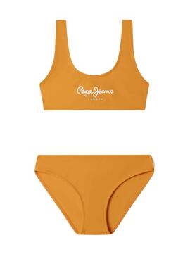 Bikini Pepe Jeans mit orangefarbenem Logo-Print für Mädchen.