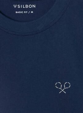 T-Shirt Silbon Lettering in Marineblau für Herren