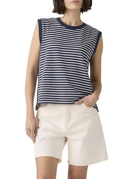 Levis Boxy gestreiftes T-Shirt in Blau und Weiß für Damen.