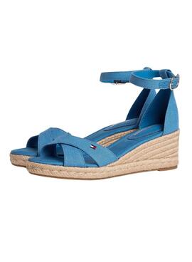 Espadrilles Tommy Hilfiger blau mit mittlerem Keilabsatz und gekreuzten Riemen für Damen