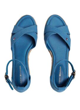 Espadrilles Tommy Hilfiger blau mit mittlerem Keilabsatz und gekreuzten Riemen für Damen