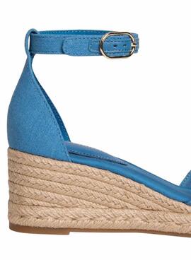 Espadrilles Tommy Hilfiger blau mit mittlerem Keilabsatz und gekreuzten Riemen für Damen