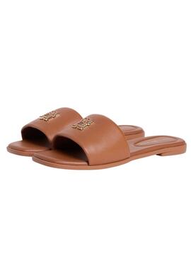 Tommy Hilfiger Sandalen Mules Hardware braun aus Leder für Damen