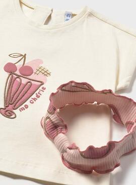 Baby-Set mit rosa Kirschen-T-Shirt, Leggings und Stirnband für Mädchen.