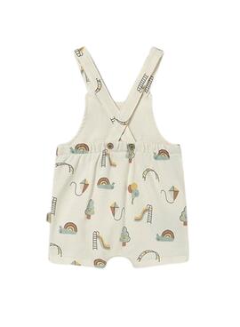 Kurze bedruckte Babyweste aus elfenbeinfarbenem Stoff.