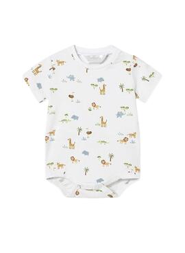 Dreiteiliges Set von Mayoral mit gelbem Safari-Print für Babys.