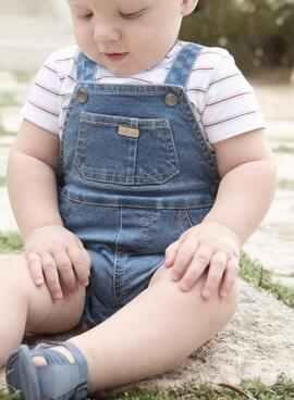 Ensemble Mayoral kurze Latzhose und gestreiftes T-Shirt für Babys.