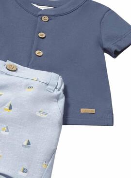 Set Mayoral T-Shirt blau und Shorts mit Booten für Babys