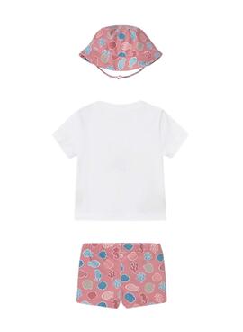 Mayoral Set aus weißem und korallenfarbenem Fisch mit Mütze für Babys