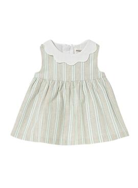 Kleid Mayoral mit grün-weißen Streifen und Beige für Babys