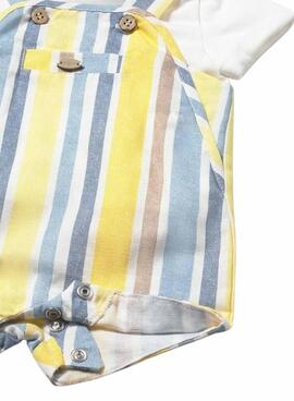 Mayoral Set kurze gestreifte Latzhose gelb und blau für Babys