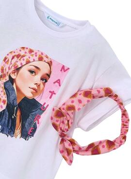 T-Shirt von Mayoral mit weißem und rosa Haarband für Mädchen