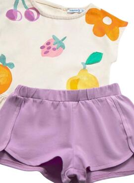 Mayoral Fruit Set in Beige and Purple for Girls
