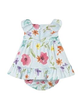 Kleidchen Windelhose Mayoral mit floralem Muster für Neugeborene.