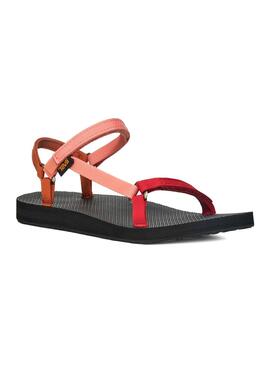 Rote und rosa Teva Universal Slim Sandalen für Damen.