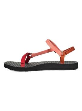 Rote und rosa Teva Universal Slim Sandalen für Damen.