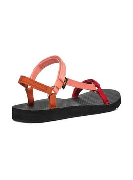 Rote und rosa Teva Universal Slim Sandalen für Damen.