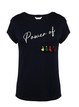 T-Shirt Naf Naf Marine Pompoms Für Damen