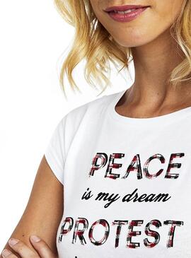 T-Shirt Naf Naf Peace Weiß Für Damen