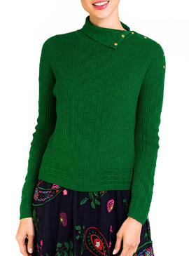 Pullover Naf Naf Grün Kragen Offen für Damen