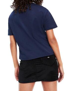 T-Shirt Tommy Jeans Linear Logo Dunkelblau Damen