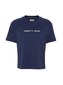 T-Shirt Tommy Jeans Linear Logo Dunkelblau Damen