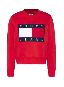 Sweatshirt Tommy Jeans Flag Crew Rot Für Dame