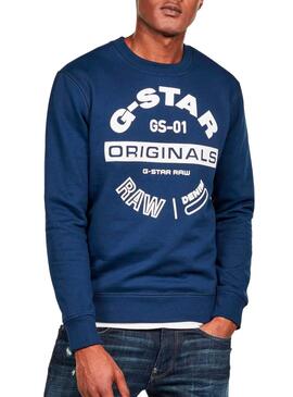 Sweatshirt G-Star Original Logo GR Blau Für Herren