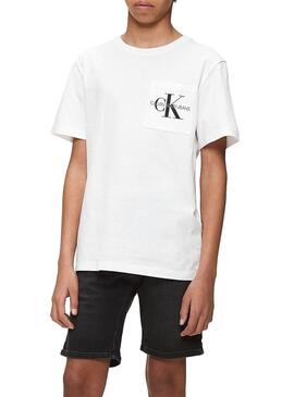 T-Shirt Calvin Klein Monogran Pocket White 