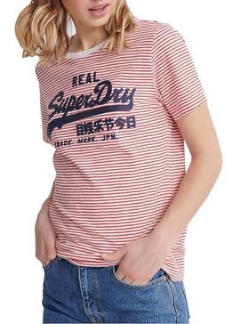 T-Shirt Vintage Logo Stripe Rot Für Damen