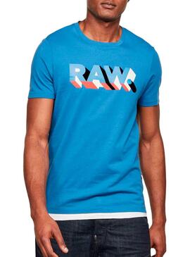 T-Shirt G-Star Raw Text Blau für Herren
