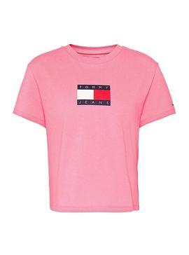 T-Shirt Tommy Jeans Flag Rosa für Damen