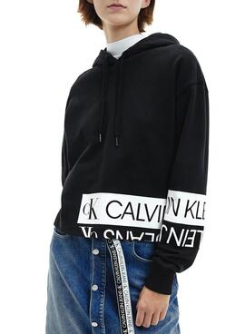 Sweatshirt Calvin Klein Mirrored Logo Schwarz Damen