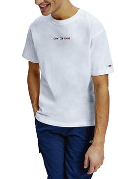 T-Shirt Tommy Jeans Linear Logo Weiss Herren