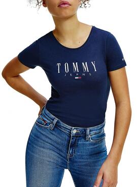 T-Shirt Tommy Jeans Essential Logo Marineblau Damen