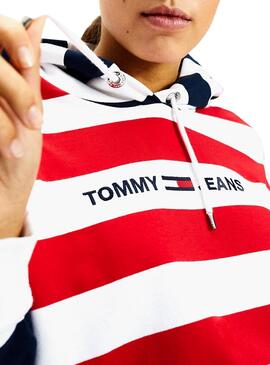 Sweatshirt Tommy Jeans Multistripe Rot für Damen