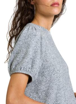T-Shirt Naf Naf Manga Puffed Grau für Damen