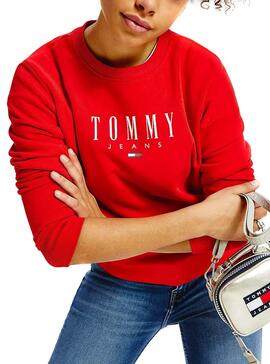 Sweatshirt Tommy Jeans Essencial Logo Rot Damen